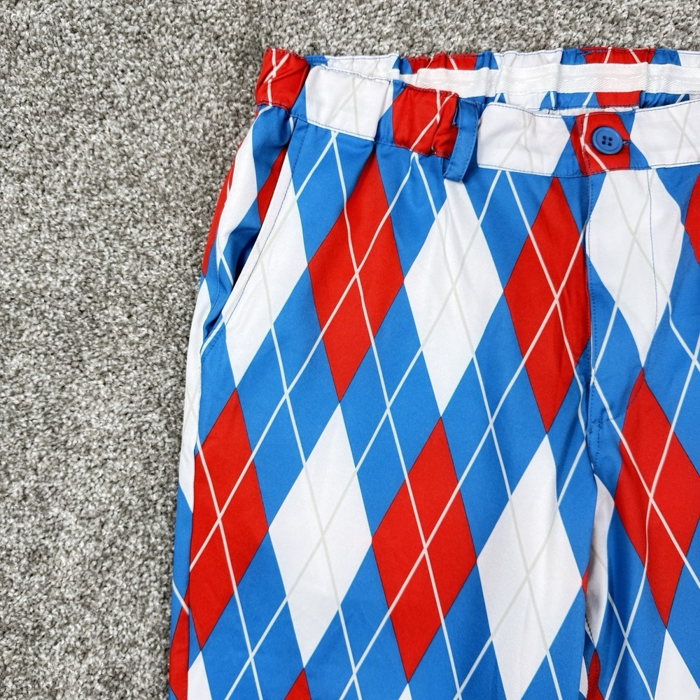 Tipsy Elves Men's American Argyle Golf Pants Red White Blue Patriotic Size L NWT - Picture 7 of 14